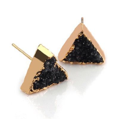 Earrings Charm Jewelry Simple Triangle Quartz Natural Stone 