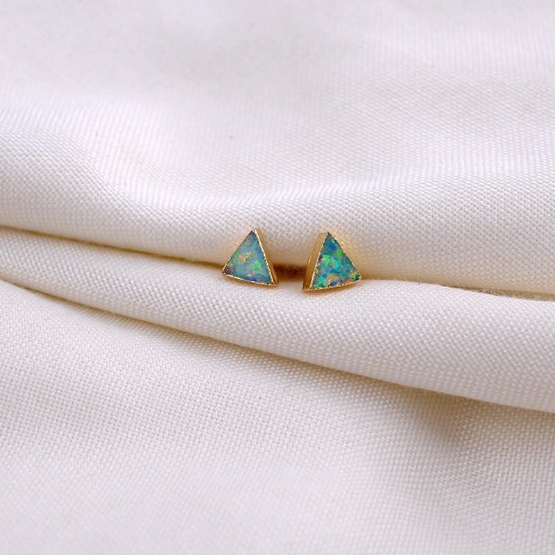 Earrings Charm Jewelry Triangle Fire Opal Pattern 
