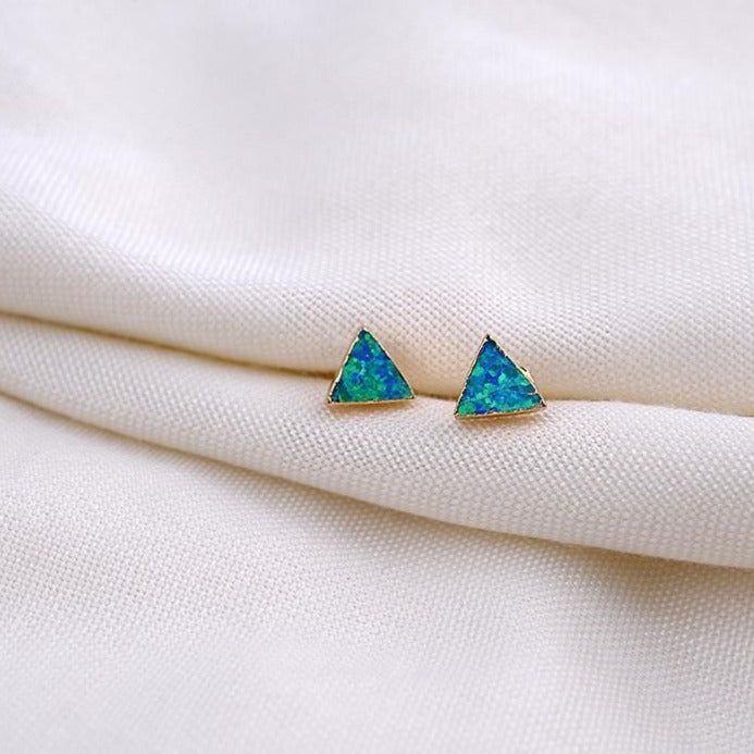 Earrings Charm Jewelry Triangle Fire Opal Pattern 