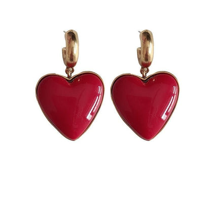 Earrings Charm Jewelry Vintage Big Metal Red Heart 
