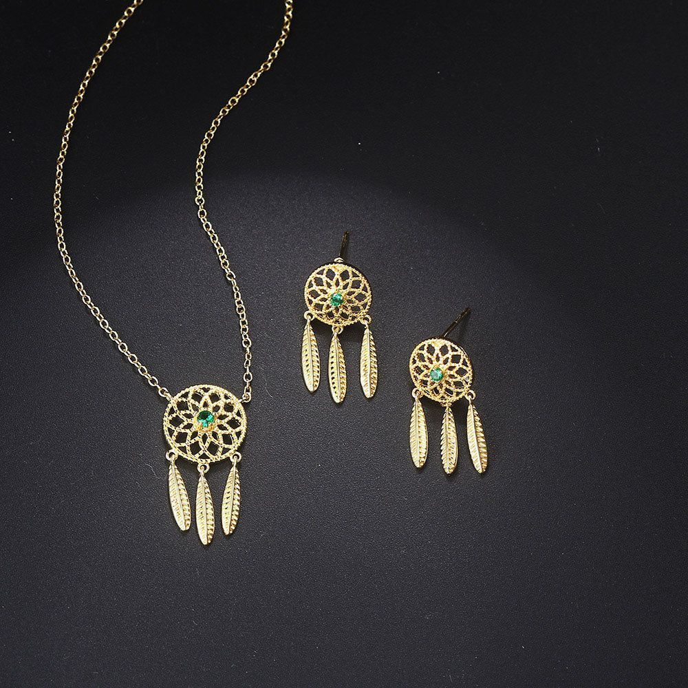 Earrings Necklace Charm Jewelry Set ZOS0152 Tassel Hollow Flower - Touchy Style .