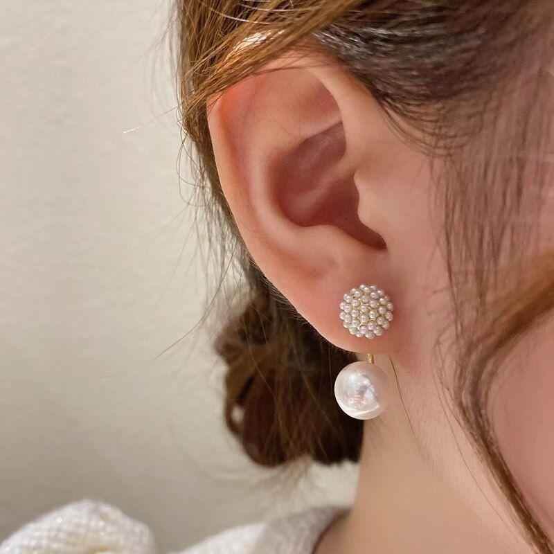 Elegant Ball Back Hanging Pearl Earrings Charm Jewelry ECJCY34 F - Touchy Style