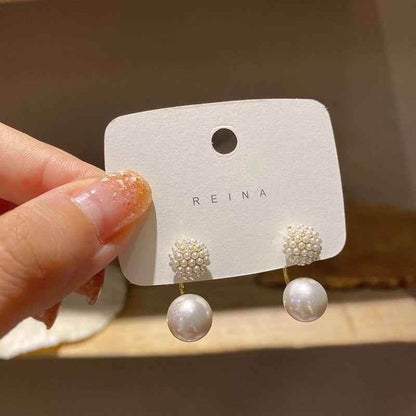 Elegant Ball Back Hanging Pearl Earrings Charm Jewelry ECJCY34 F - Touchy Style