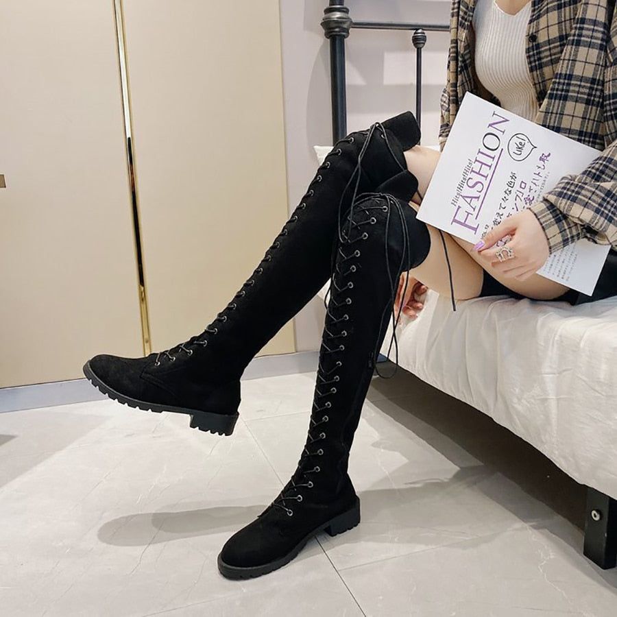 Fabric Over Knee High Boots Women&