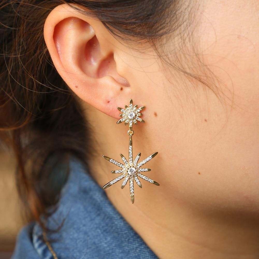 Fashion 2 North Stars Long Earring Charm Jewelry - Touchy Style .