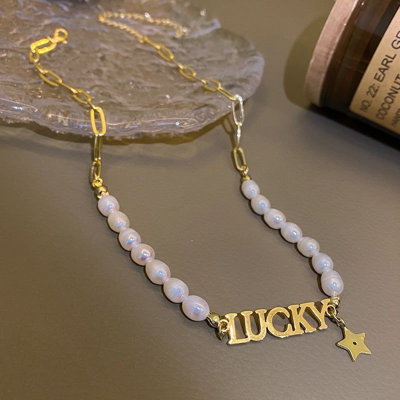 Fashion Baroque Pearl Lucky Letter Necklaces Charm Jewelry XYS0159 - Touchy Style .
