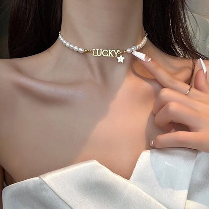 Fashion Baroque Pearl Lucky Letter Necklaces Charm Jewelry XYS0159 - Touchy Style .