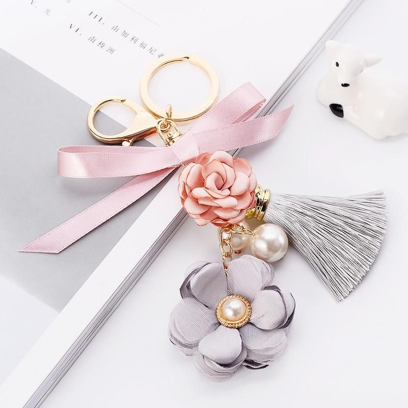 Fashion Bowknot Flower Pearl Unique Keychain - Touchy Style .