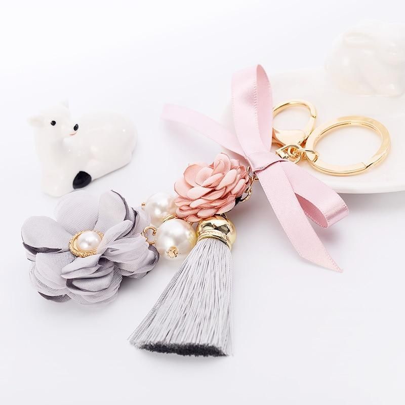 Fashion Bowknot Flower Pearl Unique Keychain - Touchy Style .