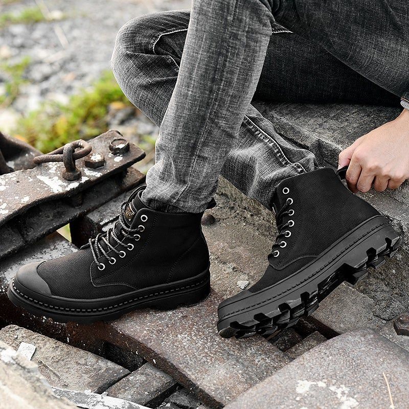 Fashion Business Men's Casual Shoes Lace Up Black Ankle Boots JOS0132 Black with Fur / 7