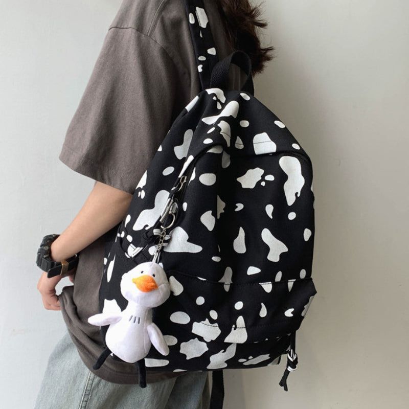 Fashion Cool Backpack LBSDY56 Cute Milk Cow Pattern Black White Nylon Shoulder Bag For Student - Touchy Style .