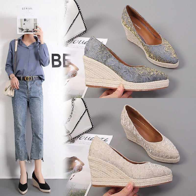 Fashion High Heels Women Wedges Casual Shoes GCSTY31 Retro Pumps A3800 - Touchy Style .