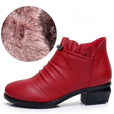 Fashion Leather Fur Ankle Boots Women&