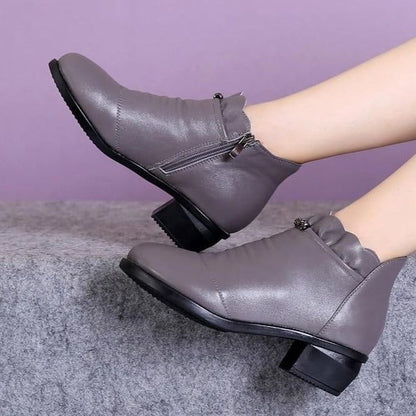 Fashion Leather Fur Ankle Boots Women&
