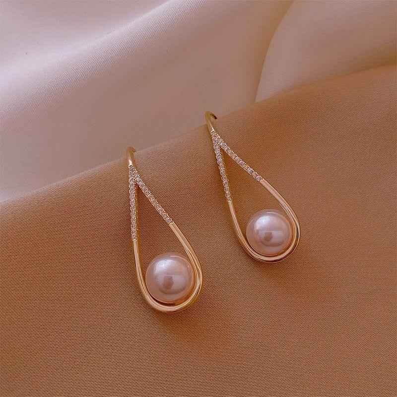 Fashion Pearl Geometric Golden Long Earrings Charm Jewelry XYS0121 - Touchy Style