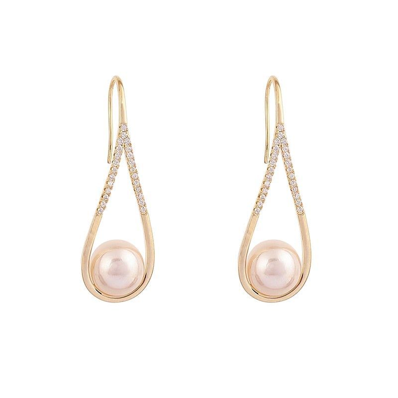 Fashion Pearl Geometric Golden Long Earrings Charm Jewelry XYS0121 - Touchy Style .