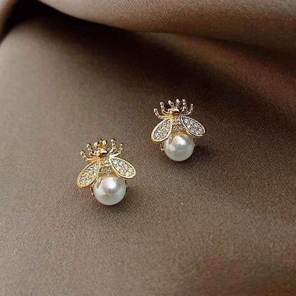 Fashion Pearl Simple Bee Pattern Earrings Charm Jewelry XYS0444 - Touchy Style .