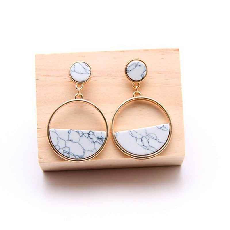 Fashion Simple Geometric Round Marble Long Earrings Charm Jewelry KIOS0408 - Touchy Style