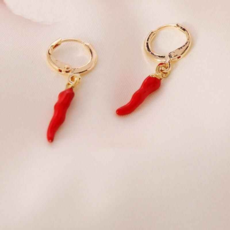 Fashionable Gold Chili Pendant Earrings and Necklace Set with Red Enamel Accents Charm Jewelry - Touchy Style