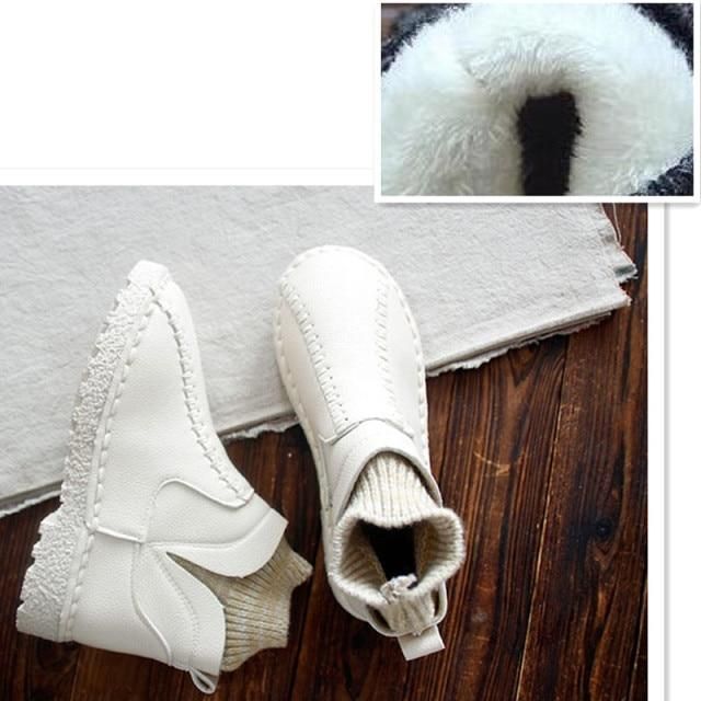 Female literary wool mouth short winter boots and handmade wool round thick soled ankle boots,4 colors - Touchy Style .
