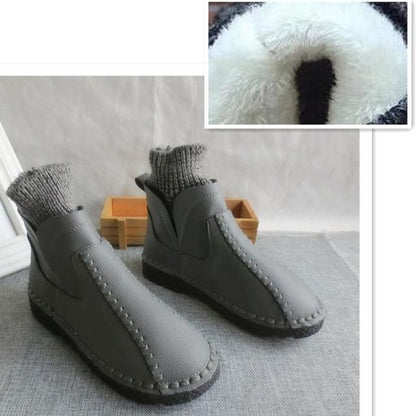 Female literary wool mouth short winter boots and handmade wool round thick soled ankle boots,4 colors - Touchy Style .