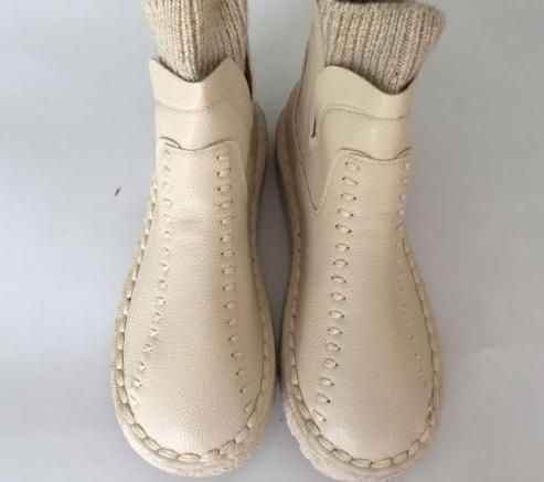 Female literary wool mouth short winter boots and handmade wool round thick soled ankle boots,4 colors - Touchy Style