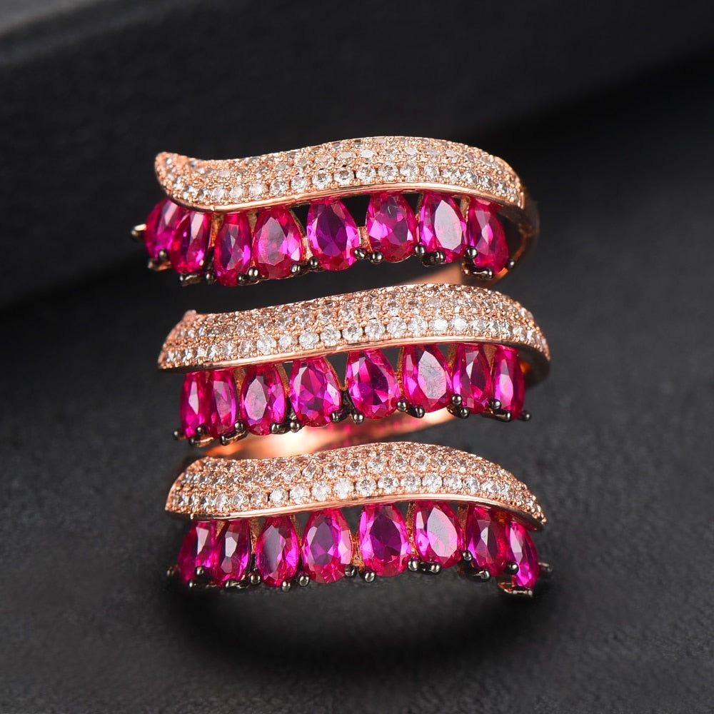 Finger Ring Charm Jewelry 2021 Trendy Rain Curtain Cubic Zircon Statement Bohemian Style - Touchy Style .