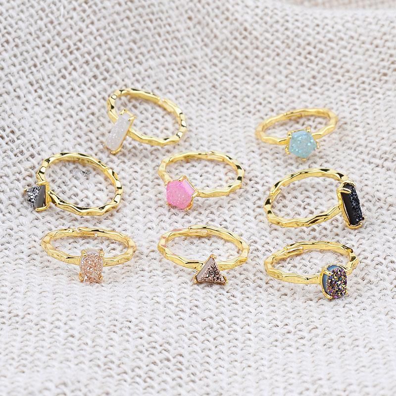 Finger Rings Charm Jewelry 32 Styles Natural Druzy Stone 