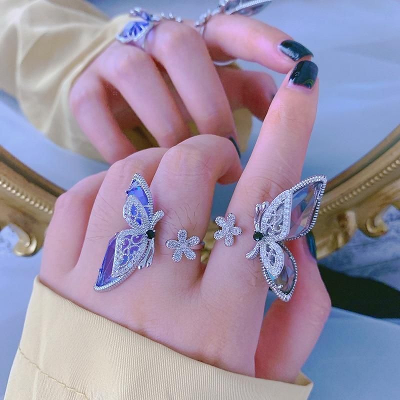 Finger Rings Charm Jewelry Flower Crystal Butterfly - Touchy Style .