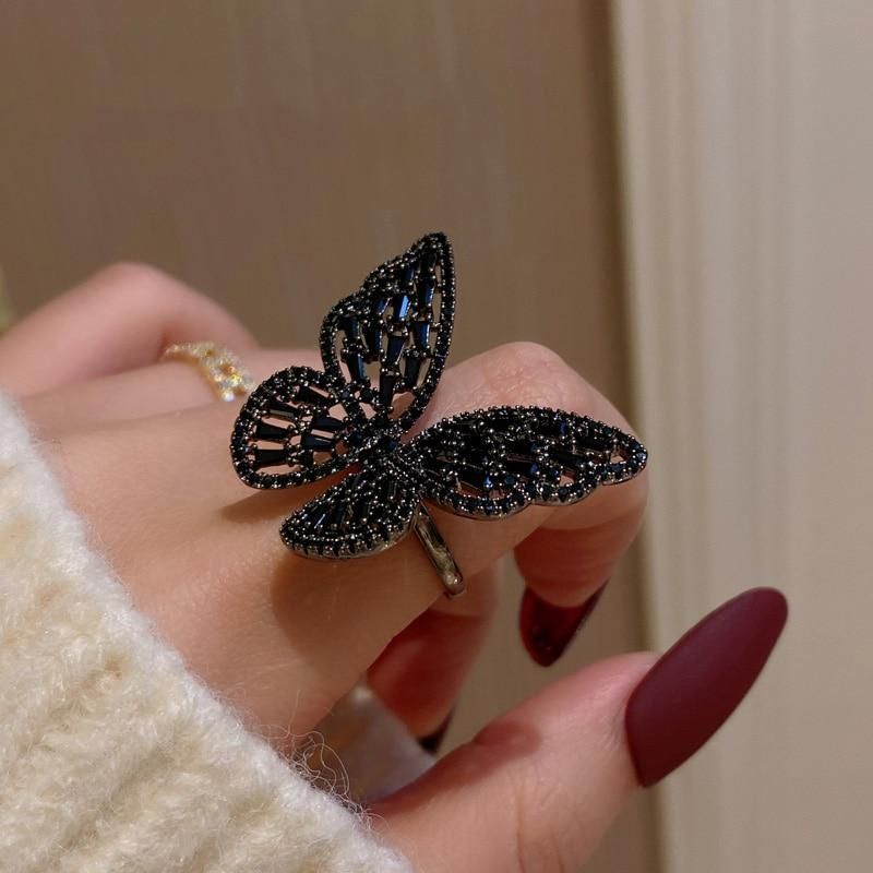 Finger Rings Charm Jewelry Mysterious Black Crystal Butterfly XYS100 - Touchy Style .