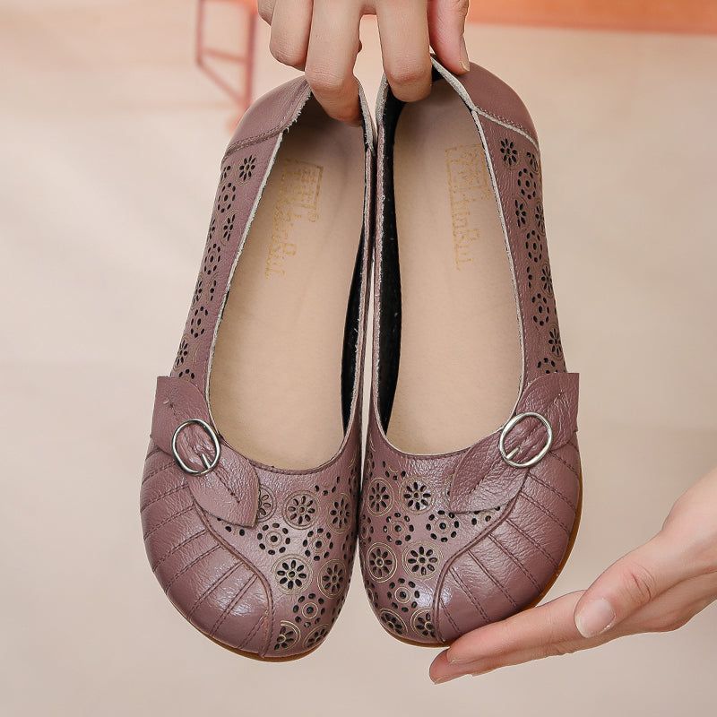 Flat Leather Hollow Loafers Women&