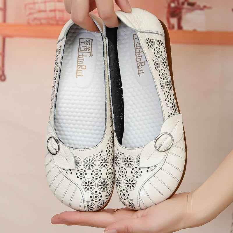 Flat Leather Hollow Loafers Women&