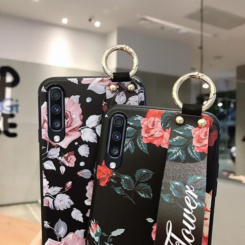 Flowers Black Cute Phone Cases For Galaxy S21 S10 S20 plus Ultra 20 30 A50 70 A51 71 21s 52 72 32 12 13 - Touchy Style .