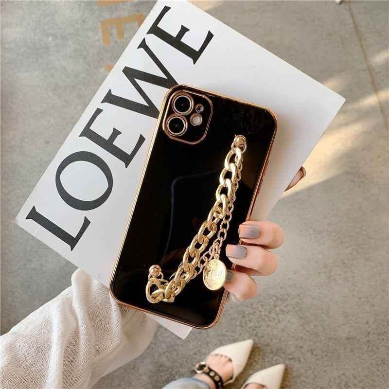 For iPhone 14 13 11 12 Pro Max Cases Luxury Metal Chain Wristband Plating Cute Phone Case For iPhone XR XS Max 7 8 Plus X Back Cover - Touchy Style