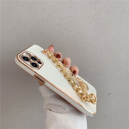 For iPhone 14 13 11 12 Pro Max Cases Luxury Metal Chain Wristband Plating Cute Phone Case For iPhone XR XS Max 7 8 Plus X Back Cover - Touchy Style .