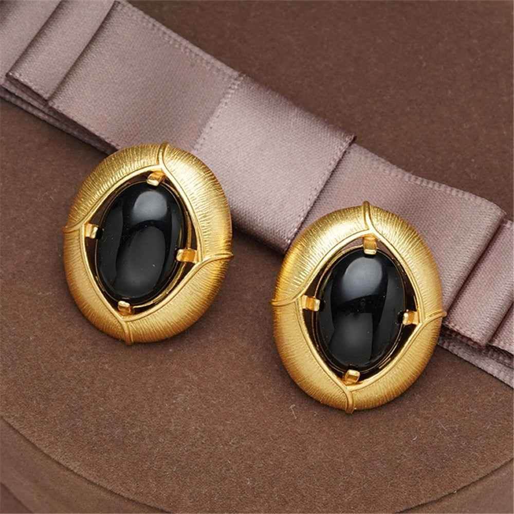 French Retro Black Stone Earrings Charm Jewelry RV251 - Touchy Style