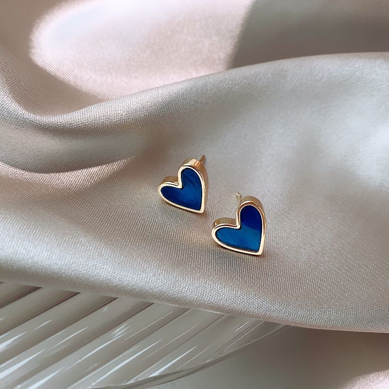 French Sweet Blue Heart Mini Earrings Charm Jewelry XYS0243 - Touchy Style .