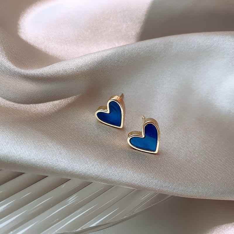 French Sweet Blue Heart Mini Earrings Charm Jewelry XYS0243 - Touchy Style
