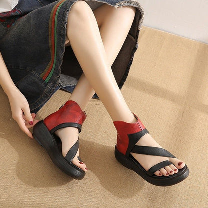 Genuine Leather Heel Sandals - Women&