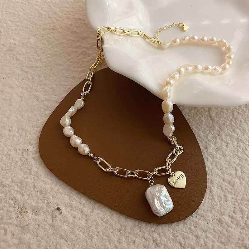 Geometric Natural Pearl Pendant Necklace Charm Jewelry RC407 - Touchy Style