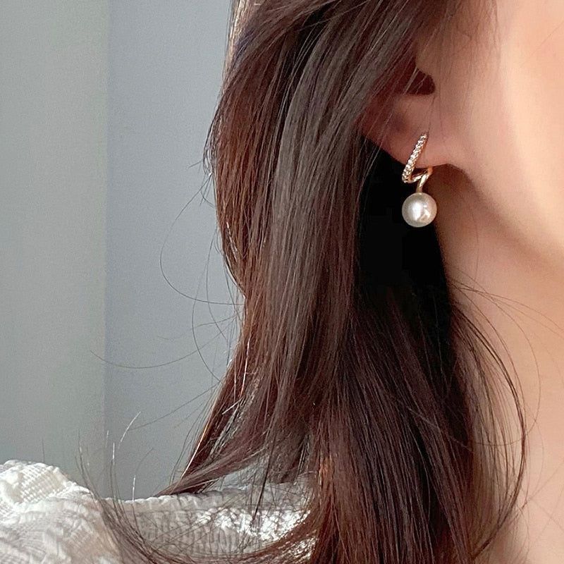 Geometric Spiral Pearl Pendant Drop Earrings Charm Jewelry ECJTX11 - Touchy Style .