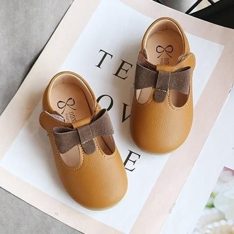 Girls Toddlers Casual Shoes T-strap With Bow-knot Flats Leather Shoes - Touchy Style .