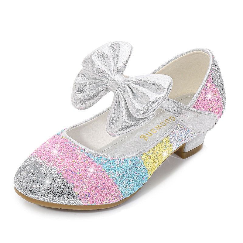 Girls Silver Low Heel Glitter & Rhinestone Shoe - Size: 13 | Pink Princess
