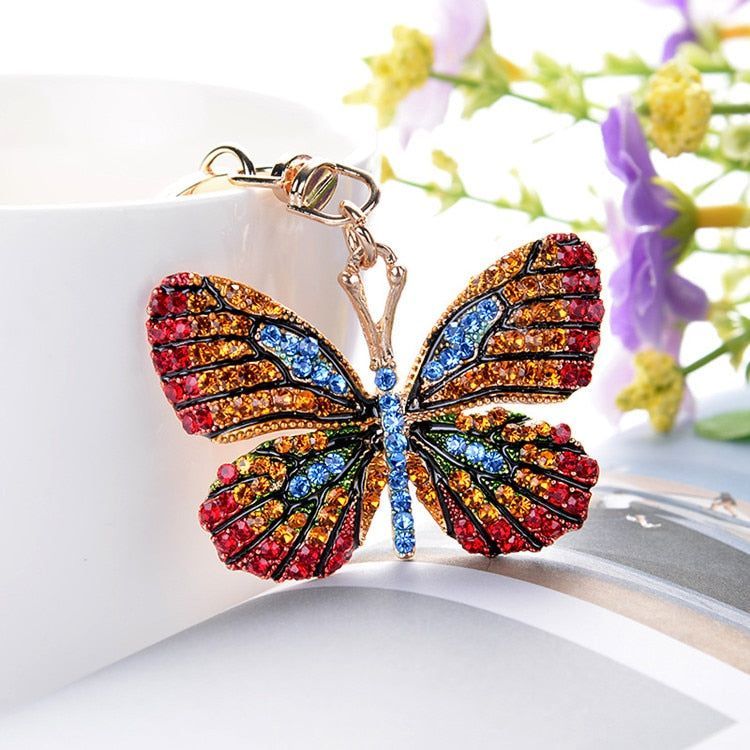 Glittering Full Rhinestone Butterfly Unique Keychain 