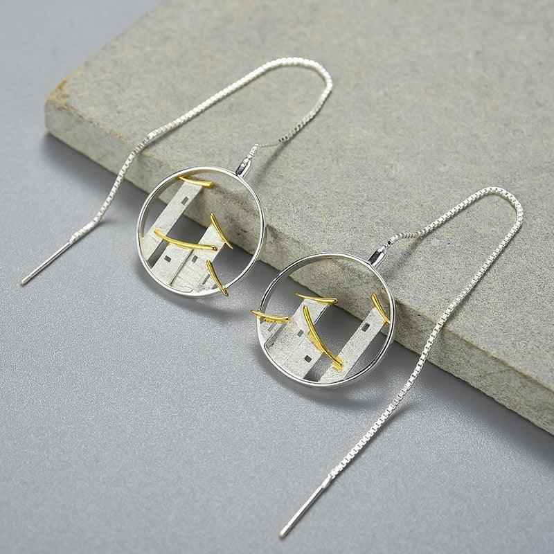 GM1253 Chinese Architectural Dangle Earrings: 925 Sterling Silver Charm Jewelry - Touchy Style .