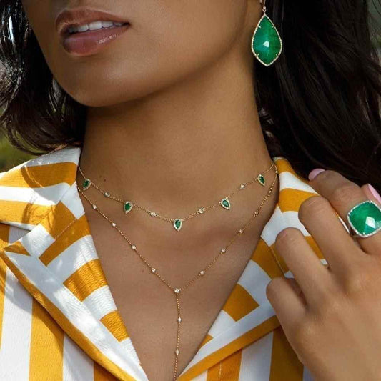 Gold Color Green Stone Bohemia Necklaces Charm Jewelry SS6666 - Touchy Style .