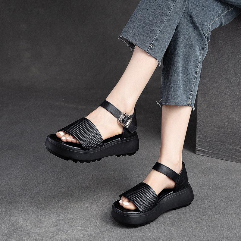 GR310 Roman Sandals: Leather Wedge Women&