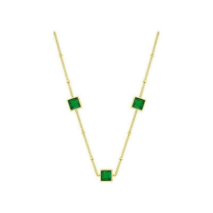 Green Zircon Necklace Stainless Steel Charm Jewelry NCJT36 - Touchy Style