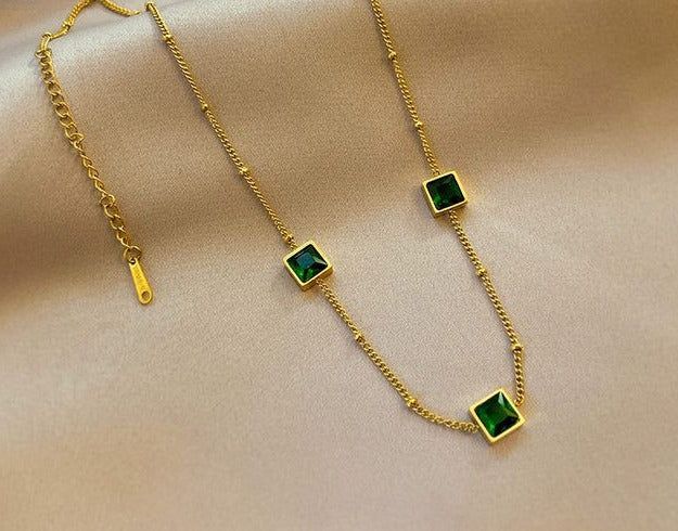 Green Zircon Necklace Stainless Steel Charm Jewelry NCJT36 - Touchy Style .