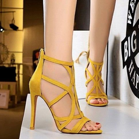 Neon Yellow Pointy Toe Ankle Strap Heels Buckle Stiletto Heel Pumps|FSJshoes